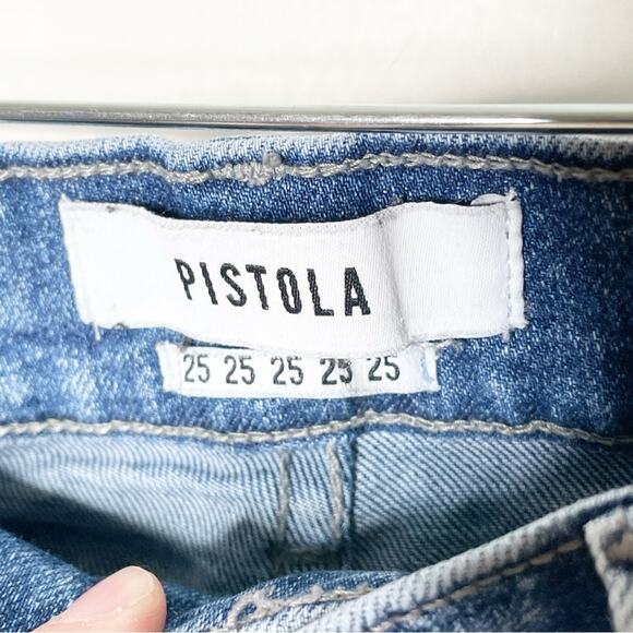 Pistola High Rise Distressed Raw Hem Stretch Skinny Jeans Medium Wash Size 25 - Picture 4 of 10